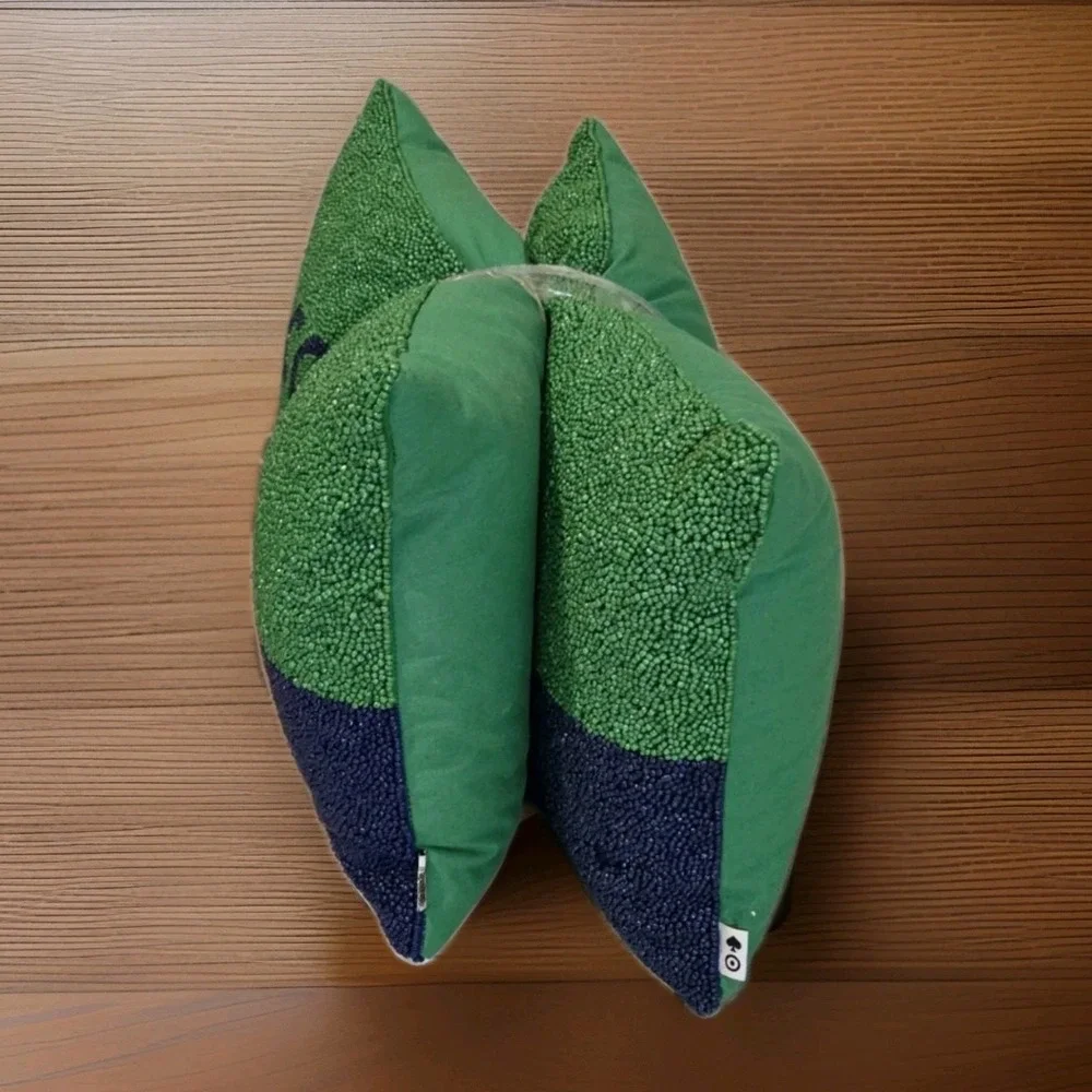Kate Spade X Set Of Two Couch Potato Beaded Pillow Green/Blue Colorblock 12x18